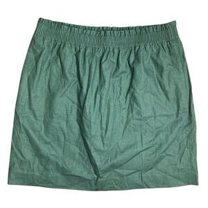 J Crew Mini Skirt WMNS 16 Green Linen Blend Lightweight Lined Elastic Waist